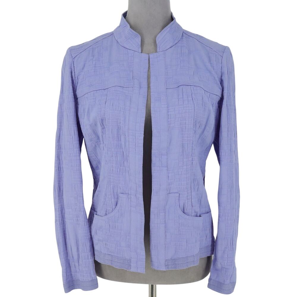 Chicos Jacket 0 Womens 4 Small Lavender Open Front Stretch Cotton Pockets Career